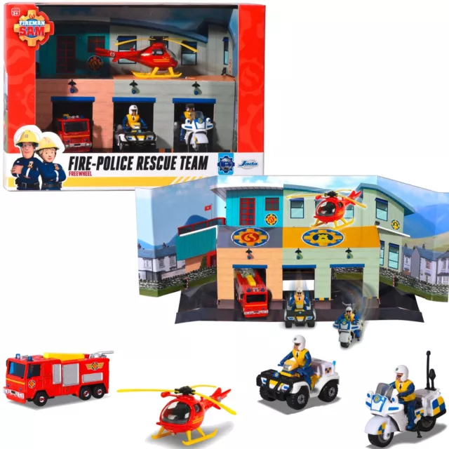 Dickie Fireman Sam Rescue Team 4 Fahrzeuge + Basisgarage