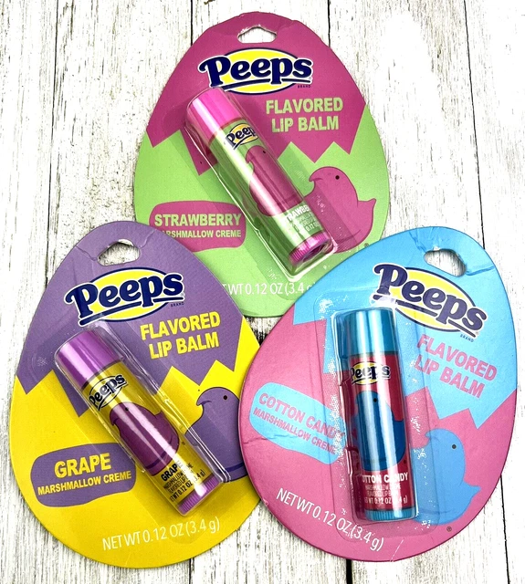 3 Peeps Flavored Lip Balm Cotton Candy Grape Strawberry Marshmallow Creme 0.12oz