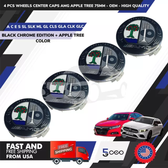 4 Pcs Wheels Center Caps Amg Mercedes Benz Apple Tree 75Mm - Oem - Pro Quality