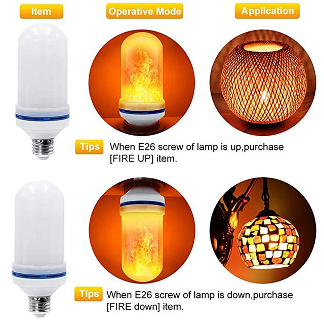 (3) AC90 To 265V 5W E27 Interface LED Flame Effect Light Bulb Upside Down