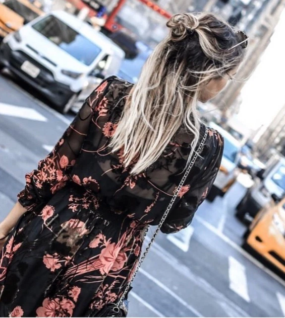 ZARA FLEURI À Fleurs Imprimé Long Robe Maxi Impression Florales