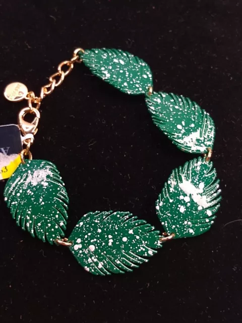 Alfani - Enamel Leaf Line Bracelet - One Size - Green
