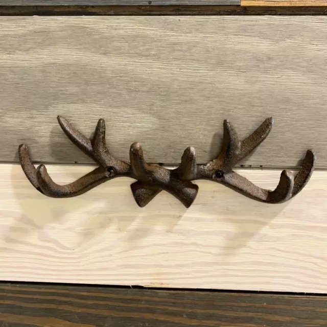 Cast Iron Wall Hook Vintage Deer Antlers Rack Coat Hat Towel Hanging Heavy Duty