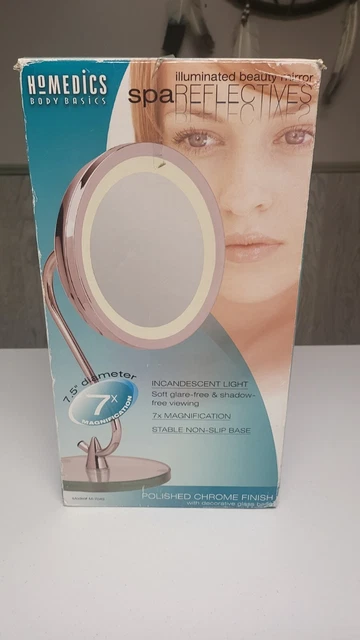 Espejo de belleza iluminado Homedics reflectantes spa 7,5"" diámetro 7x aumento
