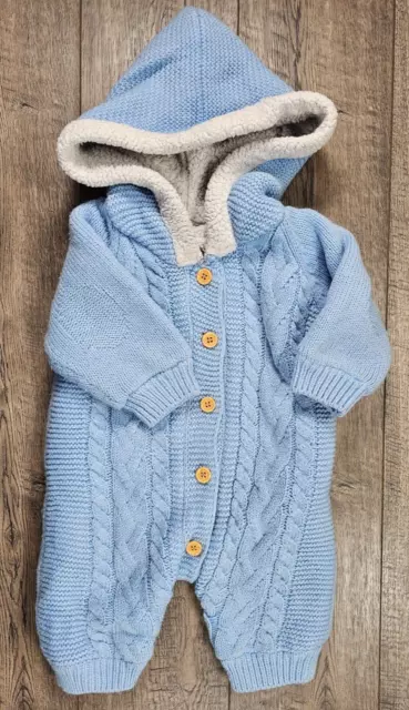 Baby Boy Clothes Shein 1-3 Month Blue Knit Fuzzy Lined Outfit