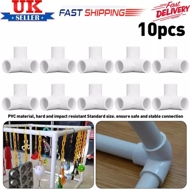 10x Three Way Pipe Fittings PVC Plastic Right Angle Tee Corner Connector 20mm UK