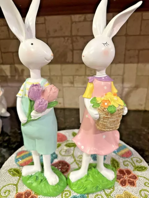 NWT-Martha Stewart Boy & Girl Easter Bunnies Flowers 14" Save $10 as a Pair!