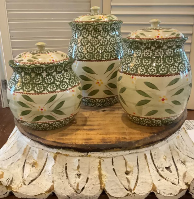 Temp-tations Old World Green Canister Set With Lids, Great Condition, Beautiful!