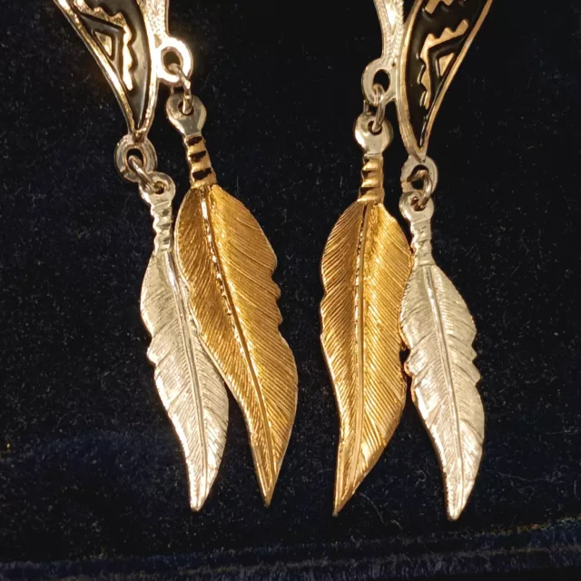 Montana SilverSmiths Leaves Dangle Silver Gold & Black Tone Earrings Velvet Case 3