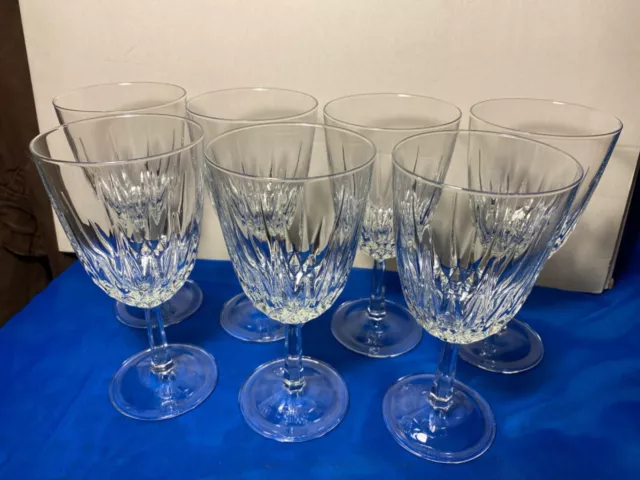 Vintage Crystal Clear Wine Glasses Set Of  7 Stemware Goblets Made in France