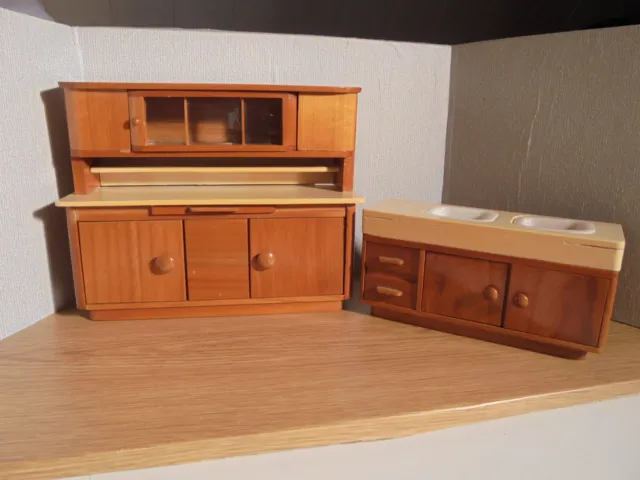 Küchenschrank + Spüle Küchenbuffet 1:10 Puppenstube Puppenhaus 50er Rülke DDR 