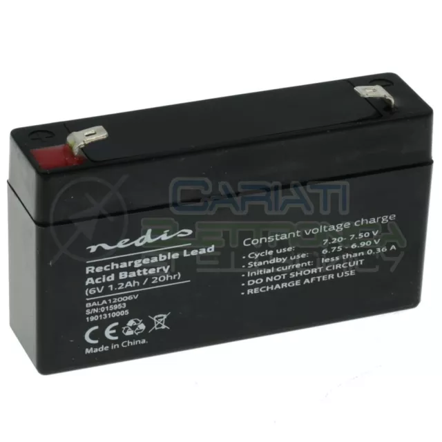 Batteria 6V 1200mAh 1,2Ah piombo-acido ricaricabile 97x24x52mm ermetica