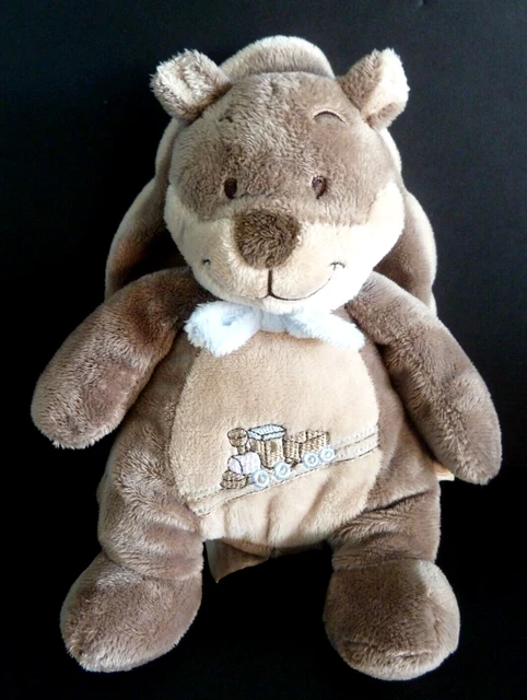 T7. DOUDOU PELUCHE NOUKIE'S ECUREUIL Oscar et Léontine marron train bleu 21cm TT