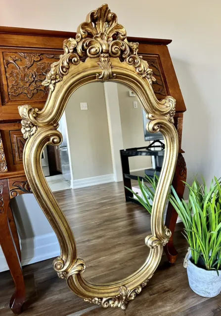Early 20th Century French Empire Hand-Carved Gilt Wood Mirror 44” x 24”