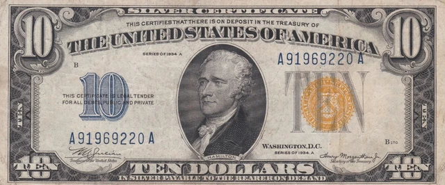 Fr.2309 1934A $10 Silver Certificate "North Africa", VF Note