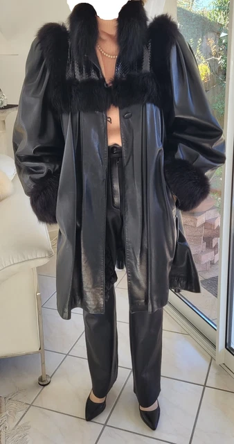 Manteau Doudoune Verazzano Femme - Taille XL - 100% Cuir D'Agneau Et Fourrure Renard - Neuf Avec étiquettes