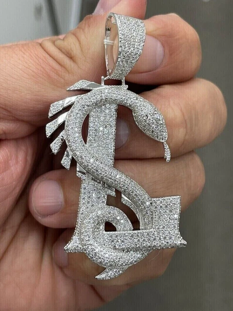 Pendentif serpent initial LS pour homme en moissanite ronde 2 ct plaqué or...