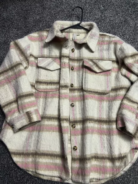 Grace + Karin Jacket Shacket Womens Size Medium Plaid Nude, Beige And Pink