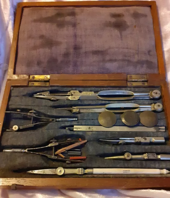 Antique Drawing Set/Drawing Instruments - "Stanley"  London, lined wooden case