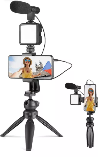 4 in 1 Smartphone Camera Video Kit, Microphone Vlogging LED Light Mini Tripod