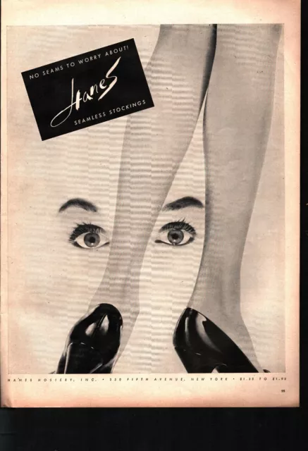 1956 Hanes Women Fashion Seamless Stockings Legs Clothing Vintage Print Ad sexy