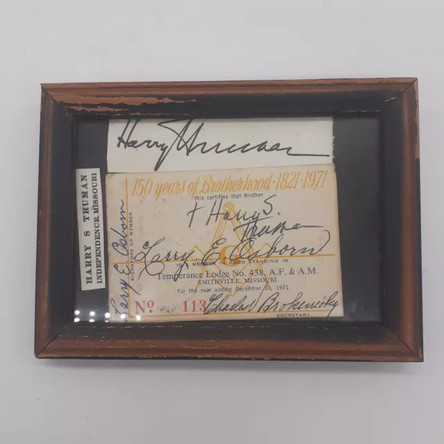 Harry S. Truman  Autograph Signature Free Mason's Member Card (Read DESCRIPTION)