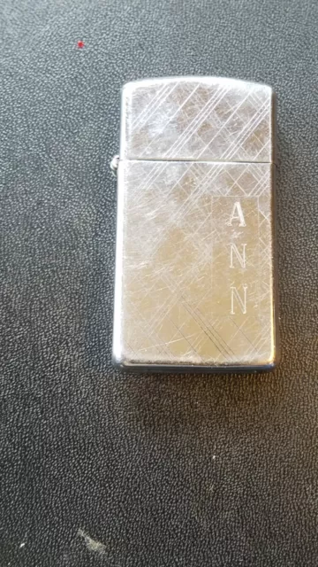 Vintage 1986 ZIPPO Slim Monogrammed "ANN" Cigarette Pocket Lighter 1.25"X 2.25"