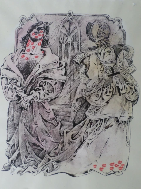 ORIGINAL DRAWING - The bishop - The devil - humor - monogram HX - frame ...
