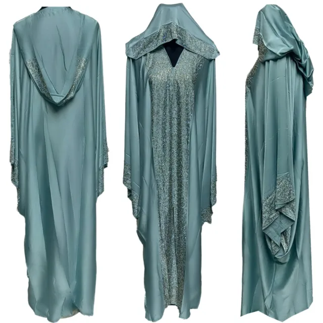 Luxus Damen Offene Vorderseite Abaya Jalabiya Langes Kleid mit Stein Arbeiten