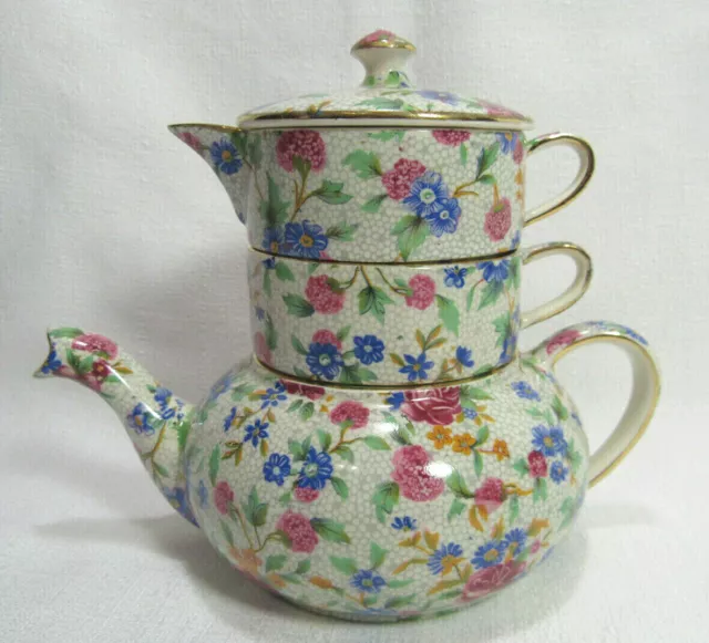 Royal Winton Grimwades England OLD COTTAGE CHINTZ Mini Stacking Teapot REDUCED!! 2