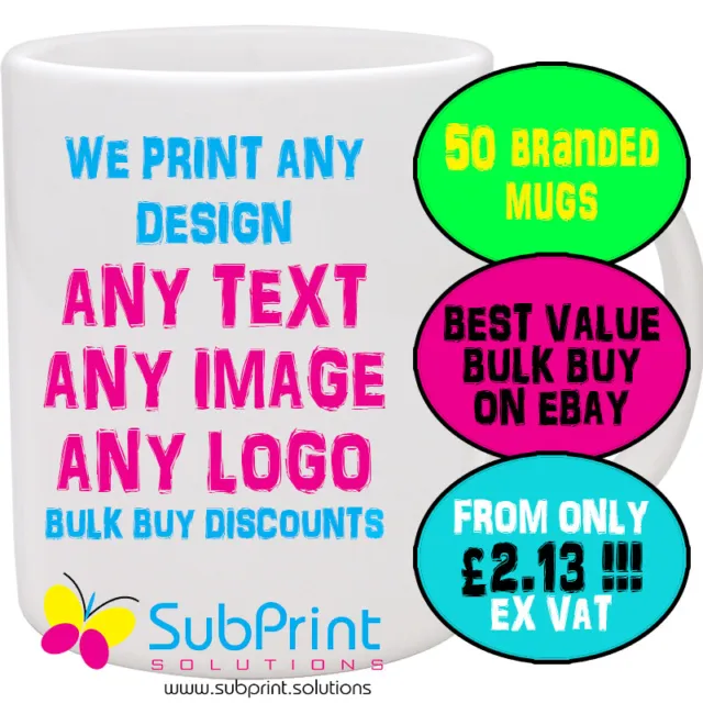Company Branded Business Logo Promo Mug,Mugs ,Any Image,Logo,text - 50 mugs