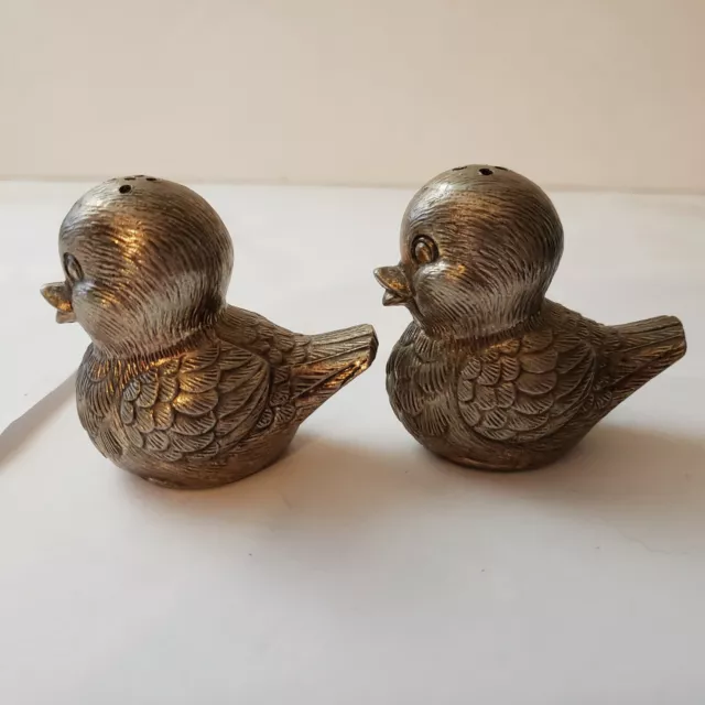 Vintage Brass Birds Salt & Pepper Shakers Japan Baby Birds Very Good Pre-owned 2