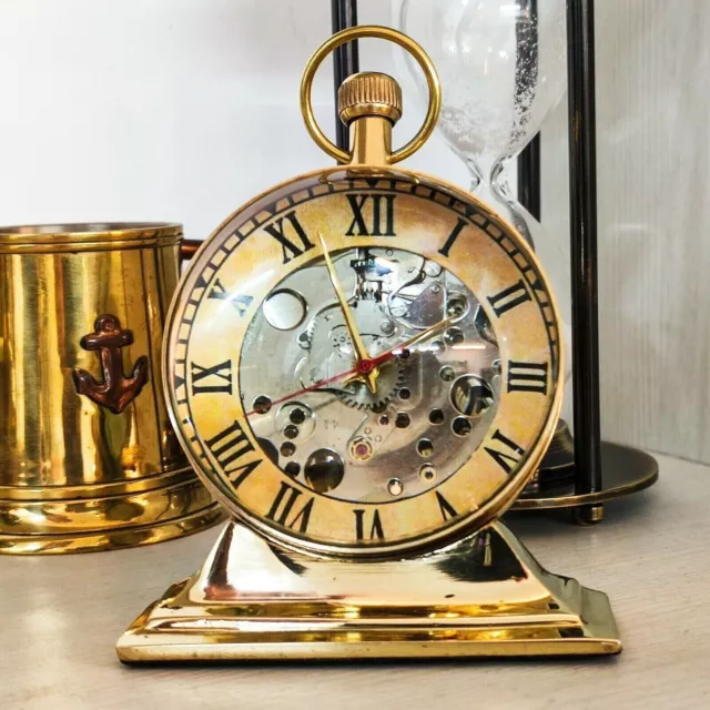 Reloj de escritorio mecánico vintage trofeo de latón brillante regalo decorativo