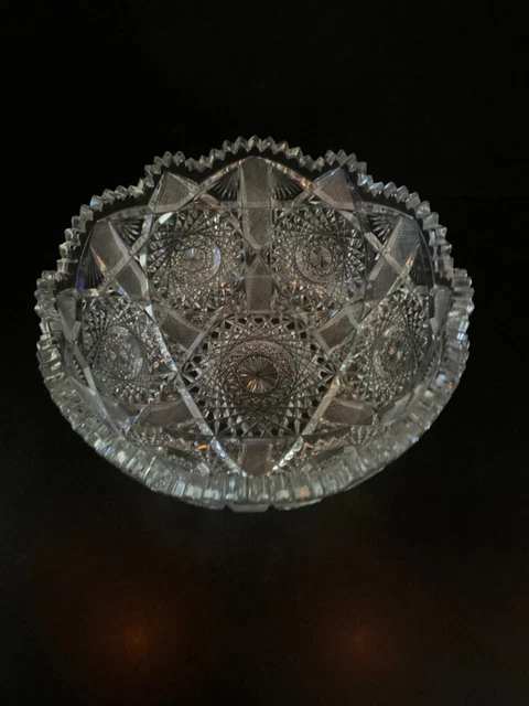 Antique American Brilliant Period ABP Deeply Cut Glass 9" x 4" Bowl Hobstar