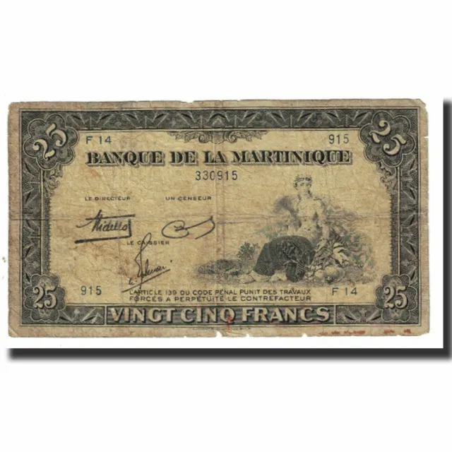 [#176535] Martinique, 25 Francs, 1943-1945, VF, KM:17