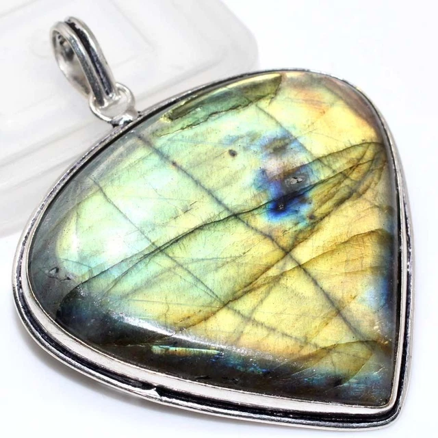 Pendentif Labradorite Plaqué Argent 925 - Bijoux Lithothérapie Minéraux - Neuf Sans Emballage