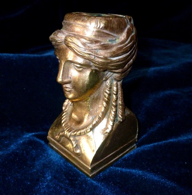 Antique French Solid Heavy Bronze/Brass Decor Mount Bust Of Caryatid
