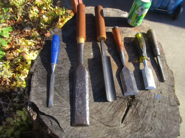 Lot of  (6)  USED Vintage Wood Chisels  BUCK BROS.-MARPLES-SHEFFIELD-BUTCHER++