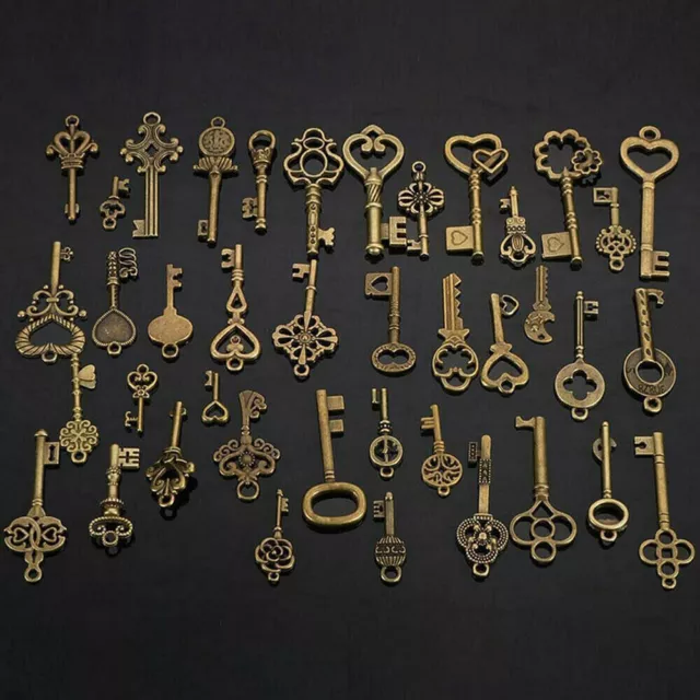 40Pc Antique Vintage Old Look Royal Skeleton Pendant Keys Jewelry Craft Home DIY