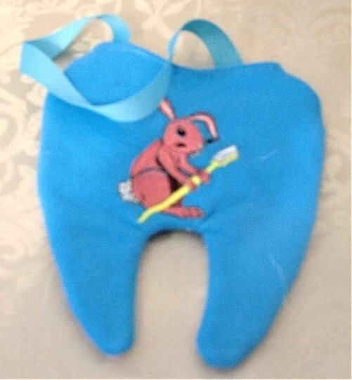 Handmade Tooth Fairy Pocket with hanging ribbon & embroidered bunny