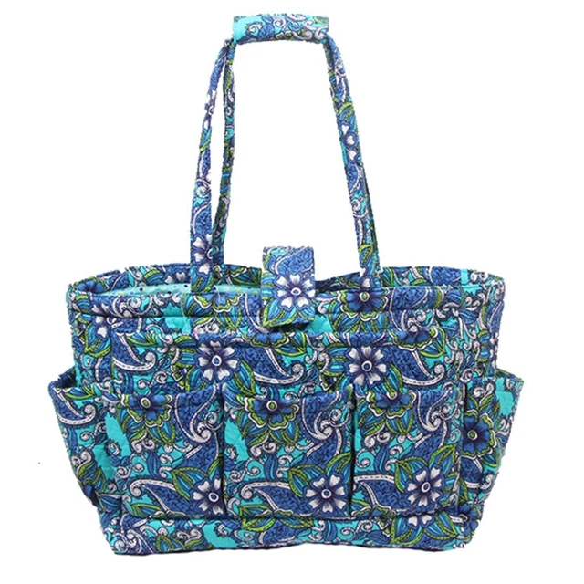 Floral Needle Bag Knitting Bag Yarn Storage Tote (Blue)