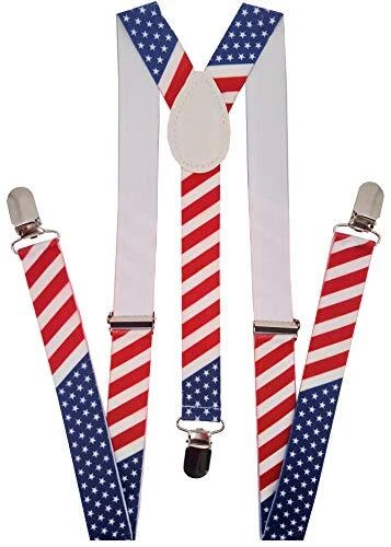 Navisima Adjustable Elastic Y Back Style Unisex Suspenders for 1 American Flag