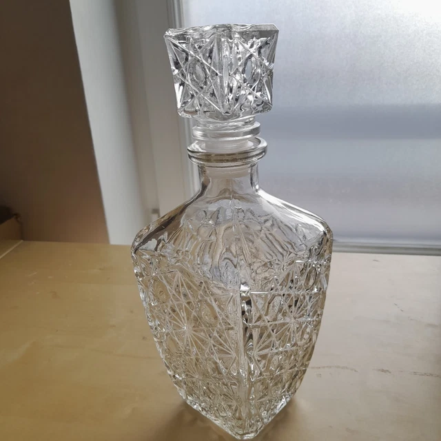 Ancienne CARAFE en VERRE PRESSE MOULE ROSE SAUMON liséré vintage french antique