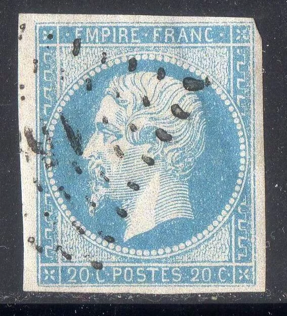 FRANCE !  Timbre Napoléon de 1854 n°14Ae Bleu sur Lilas