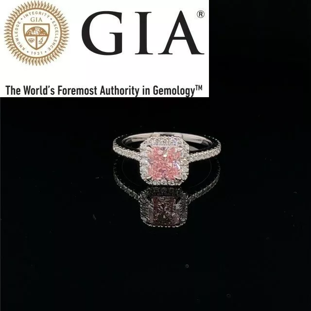 Diamond Ring Fancy Vivid Pink Radiant GIA Certified VVS2 1.57 CT 18K White Gold