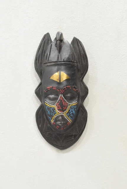 African Mask Ashanti Wood Brass Beaded Mask