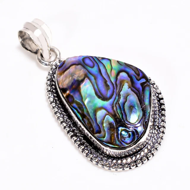 Abalone Shell Vintage Style Handmade 925 Sterling Silver Pendant 1.8" GSR-3869