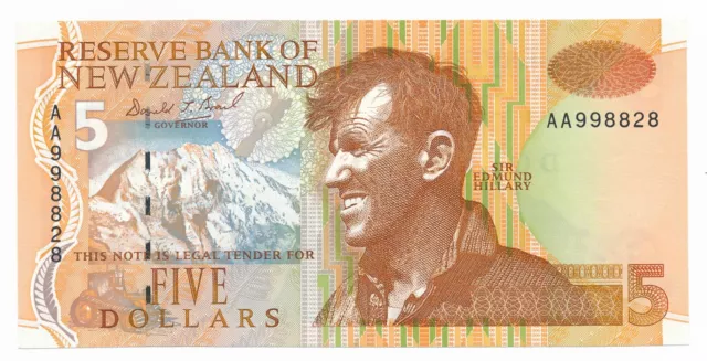 New Zealand NZ 5 Dollars $5 Note P. 177a Donald Thomas Brash ND 1992 Unc Note AA