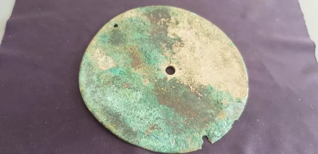 Celtic BC ancient bronze breast armour round plate 65g V. rare hoard find L114r
