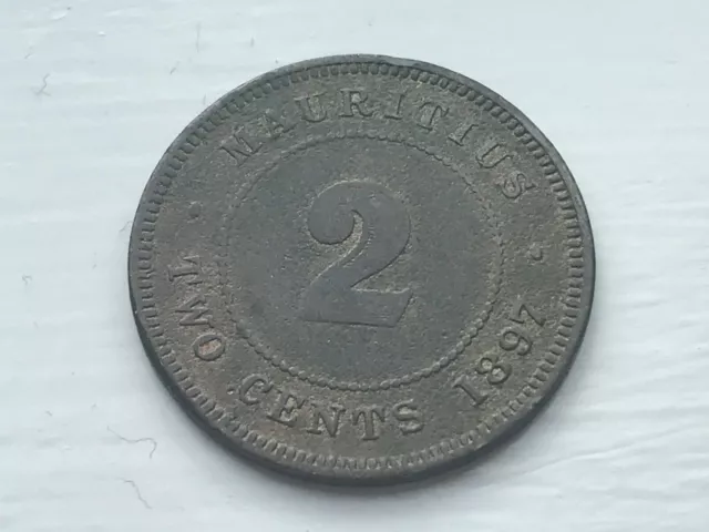 1897 Mauritius Two 2 Cents - Victoria Bronze 4.0 g ⌀ 23.0 mm KM# 8